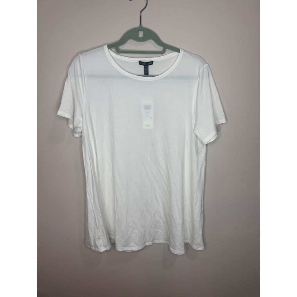 Eileen Fisher Tencel Lightweight Jersey Jewel Neck Short Sleeve Shirt NWT sz L